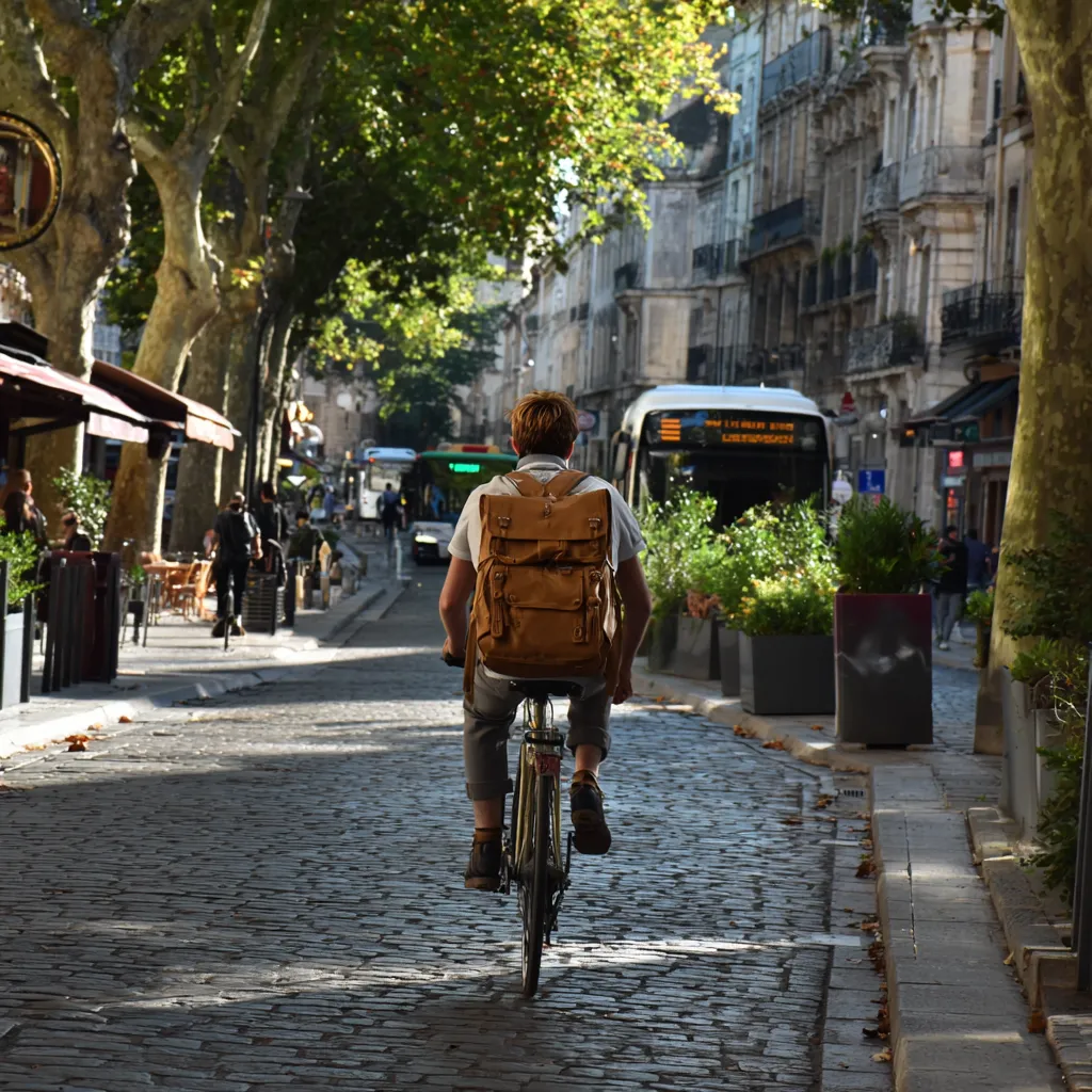 Jérôme en vélo sur la route.
